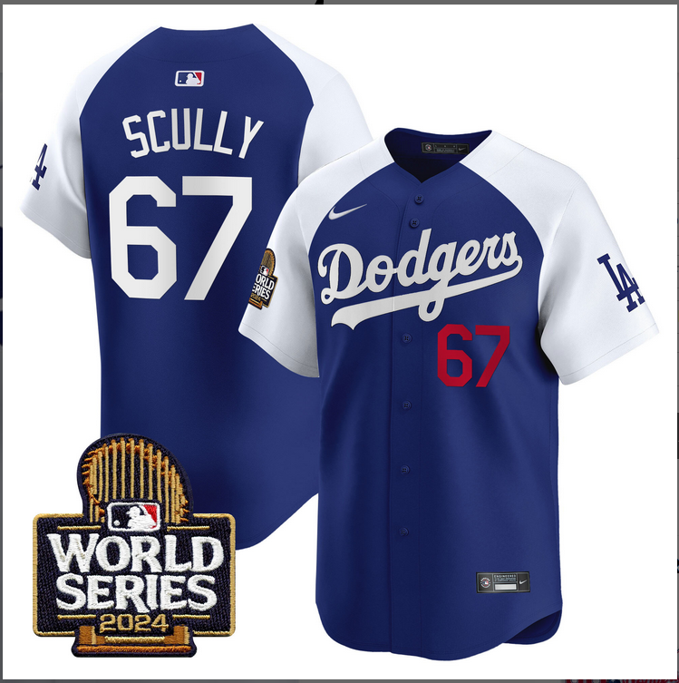 Men MLB Los Angeles Dodgers #67 Scully blue 2024 World Series Champions Patch Limited Jersey20241105